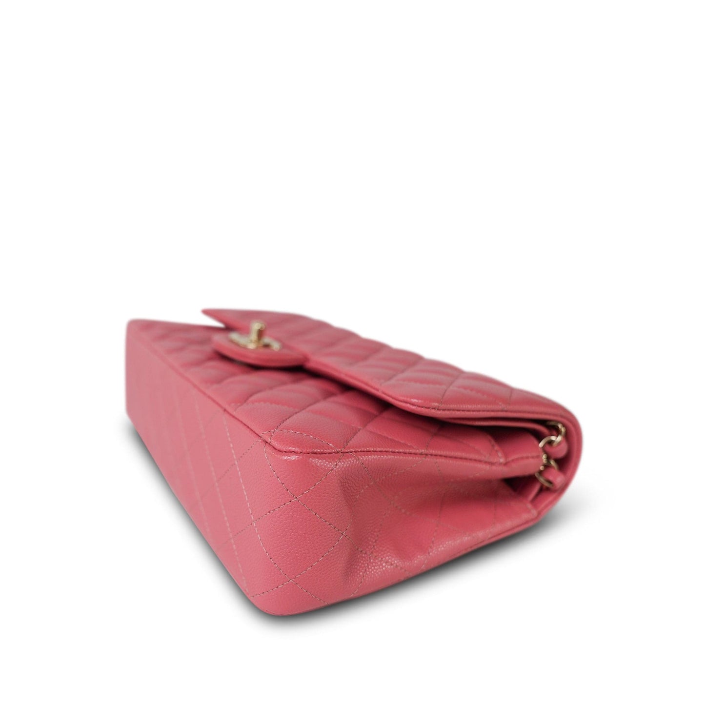 18S Pink Caviar Medium Quilted Classic Double Flap Light Gold Hardware
