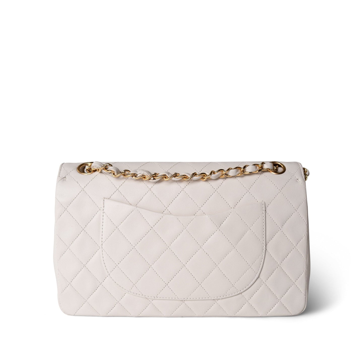 Vintage White Lambskin Quilted Double Flap Medium GHW