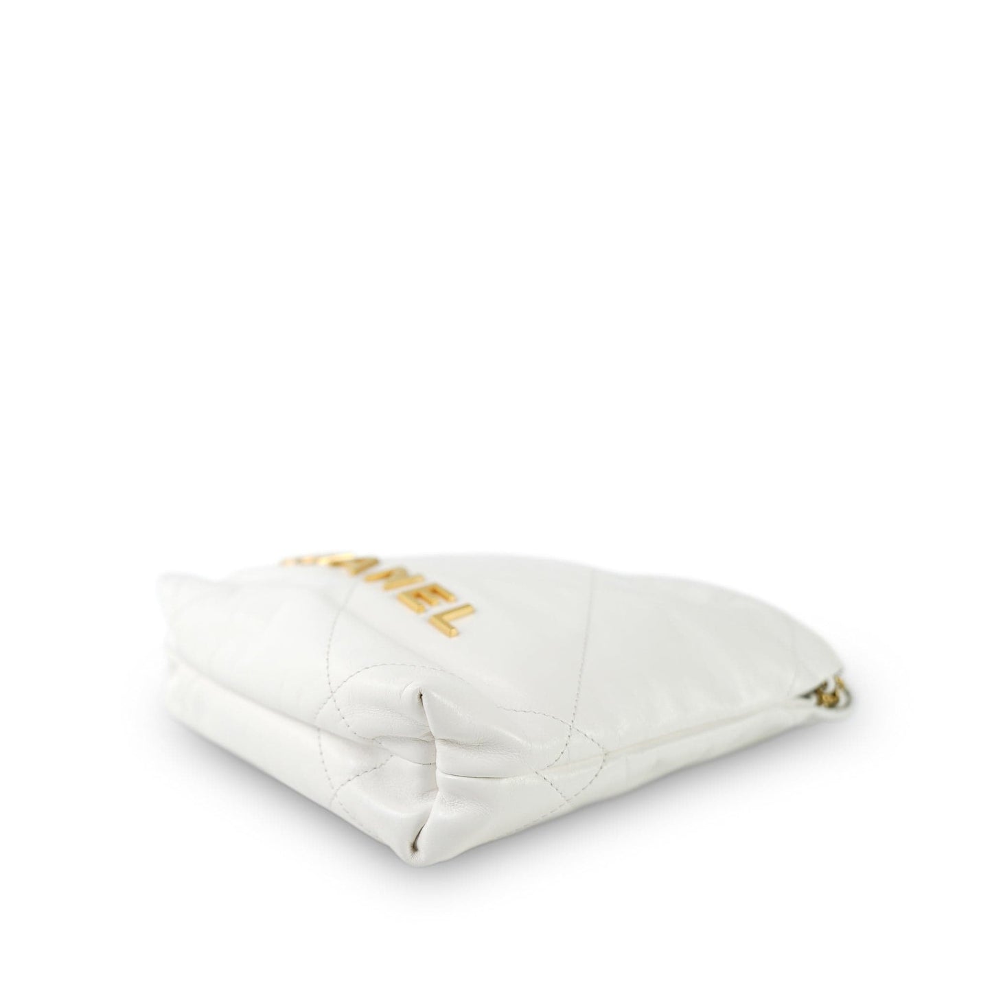 White Calfskin Quilted Mini 22 Bag Aged Gold Hardware