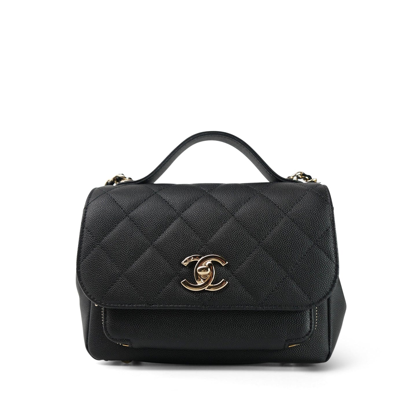 20B Black Caviar Quilted Business Affinity Flap Small Light Gold Hardware