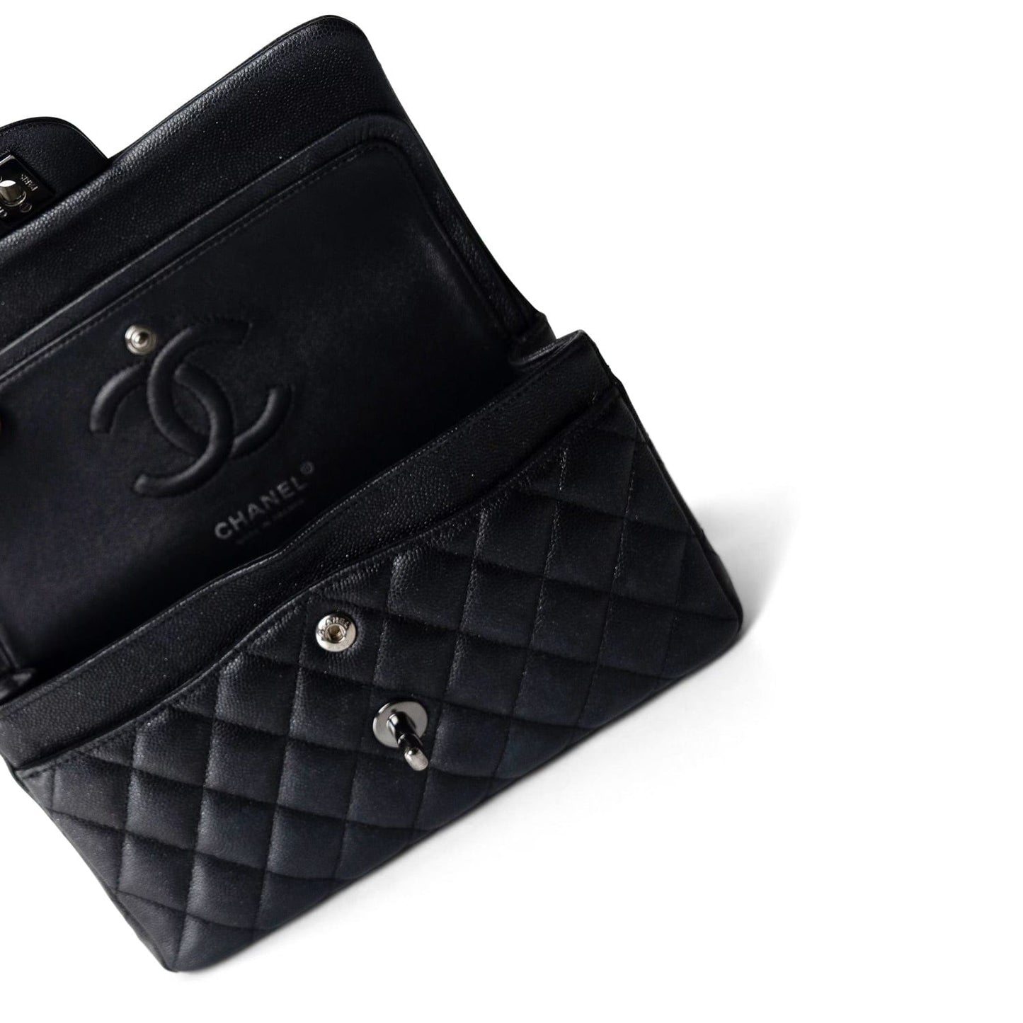 18C Charcoal Glittery Caviar Quilted Classic Flap Small