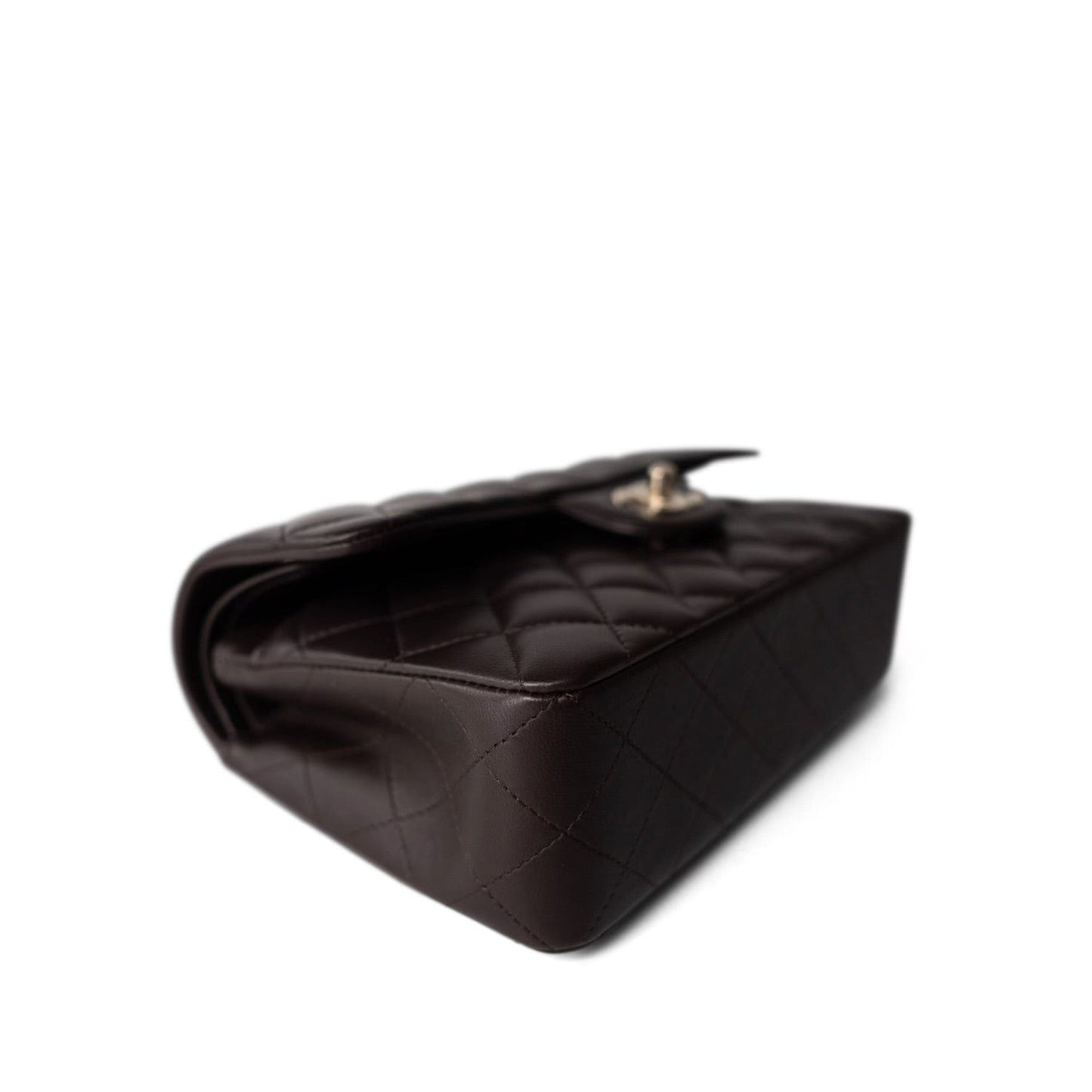 21A Dark Brown Lambskin Quilted Classic Flap Small LGHW