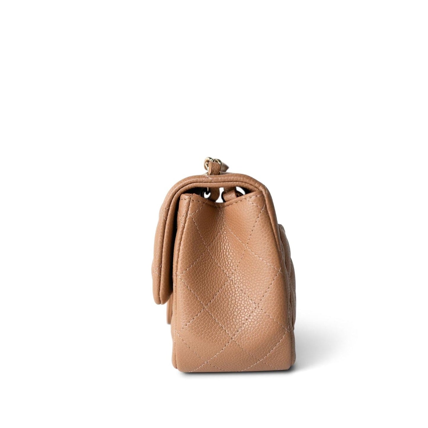 18S Beige Caviar Quilted Mini Square Flap Light Gold Hardware