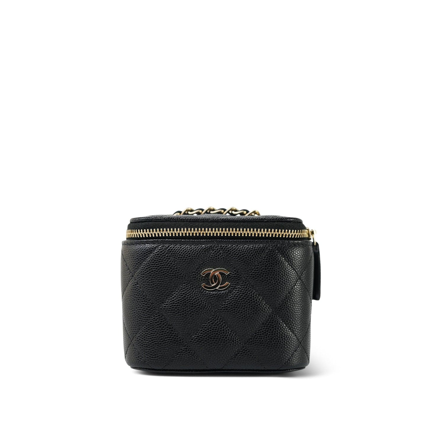 21S Black Caviar Quilted Mini Clutch With Chain Light Gold Hardware