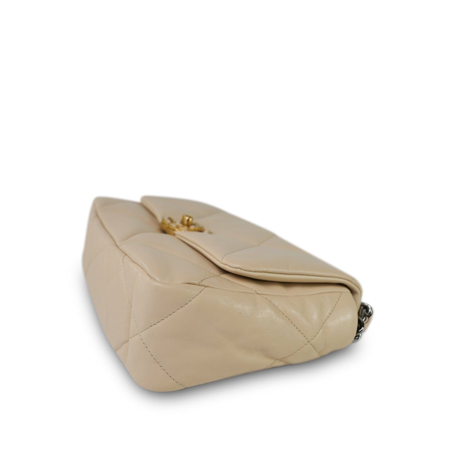 20A Beige Goatskin Quilted 19 Flap Small Mixed Hardware