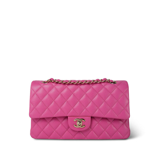 19C Pink Caviar Quilted Classic Flap Medium Light Gold Hardware