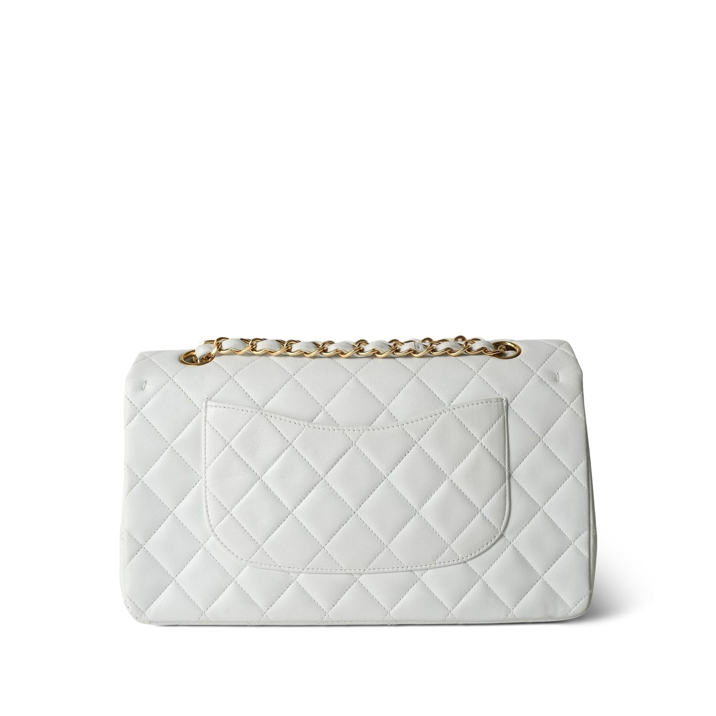 Vintage White Lambskin Quilted Classic Flap Medium GHW
