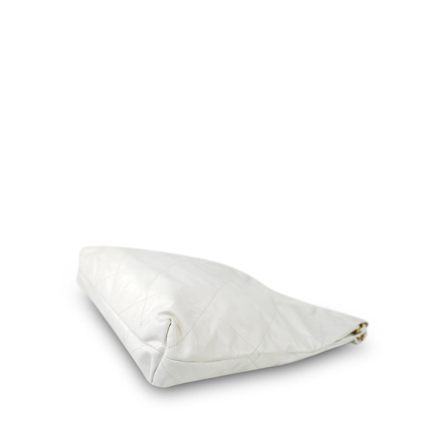 White Calfskin Quilted 22 Hobo Bag Medium Black/Aged Gold Hardware