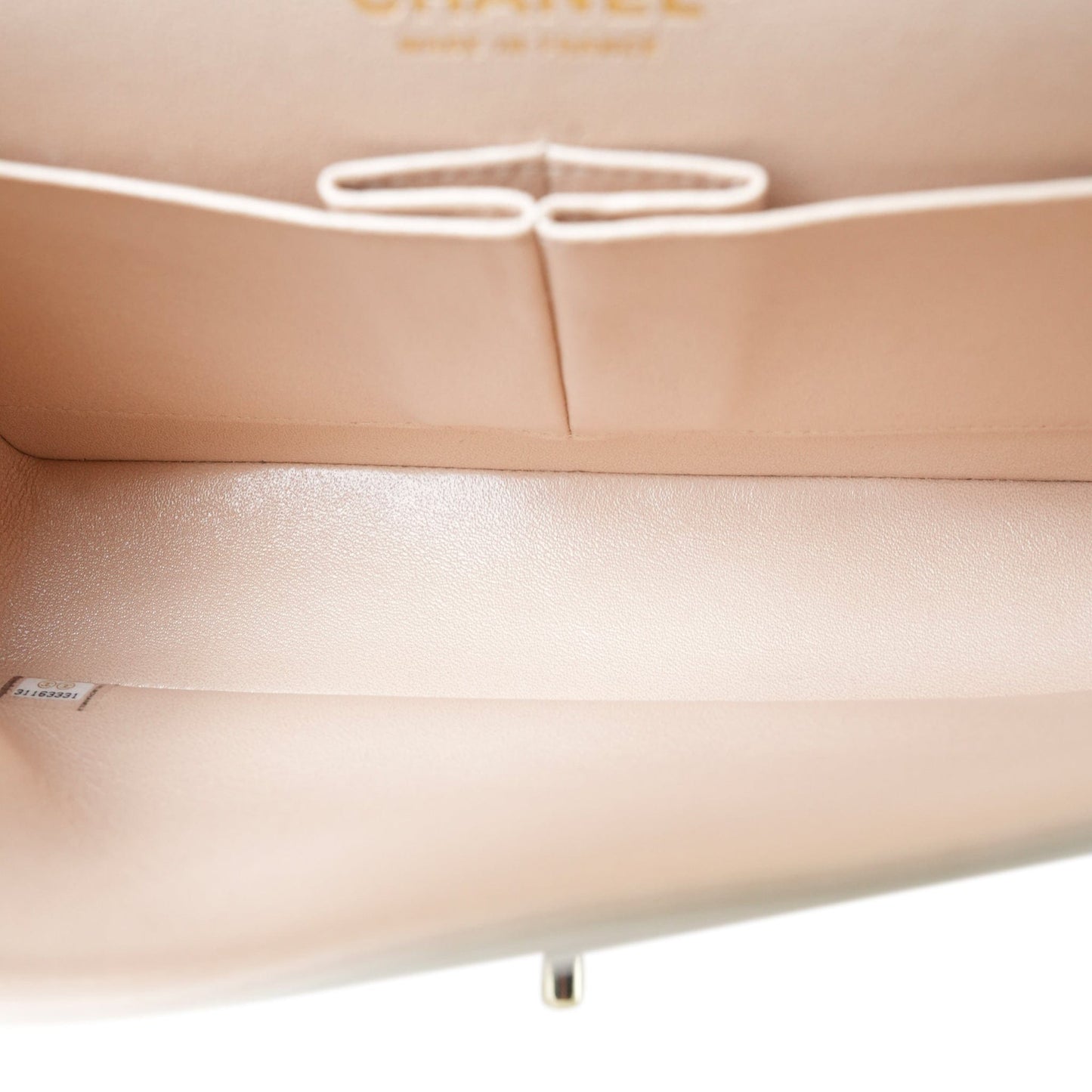 21S Pearly Beige Lambskin Quilted Classic Flap Medium Light Gold Hardware