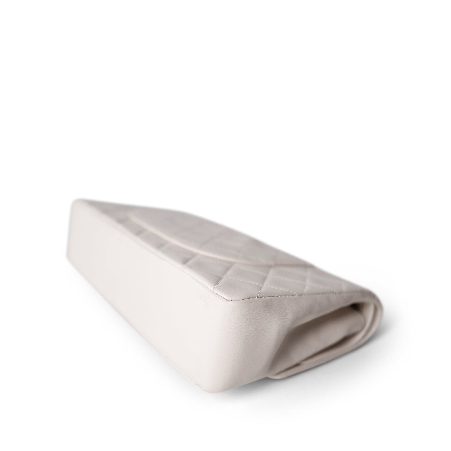 Vintage White Lambskin Quilted Double Flap Medium GHW