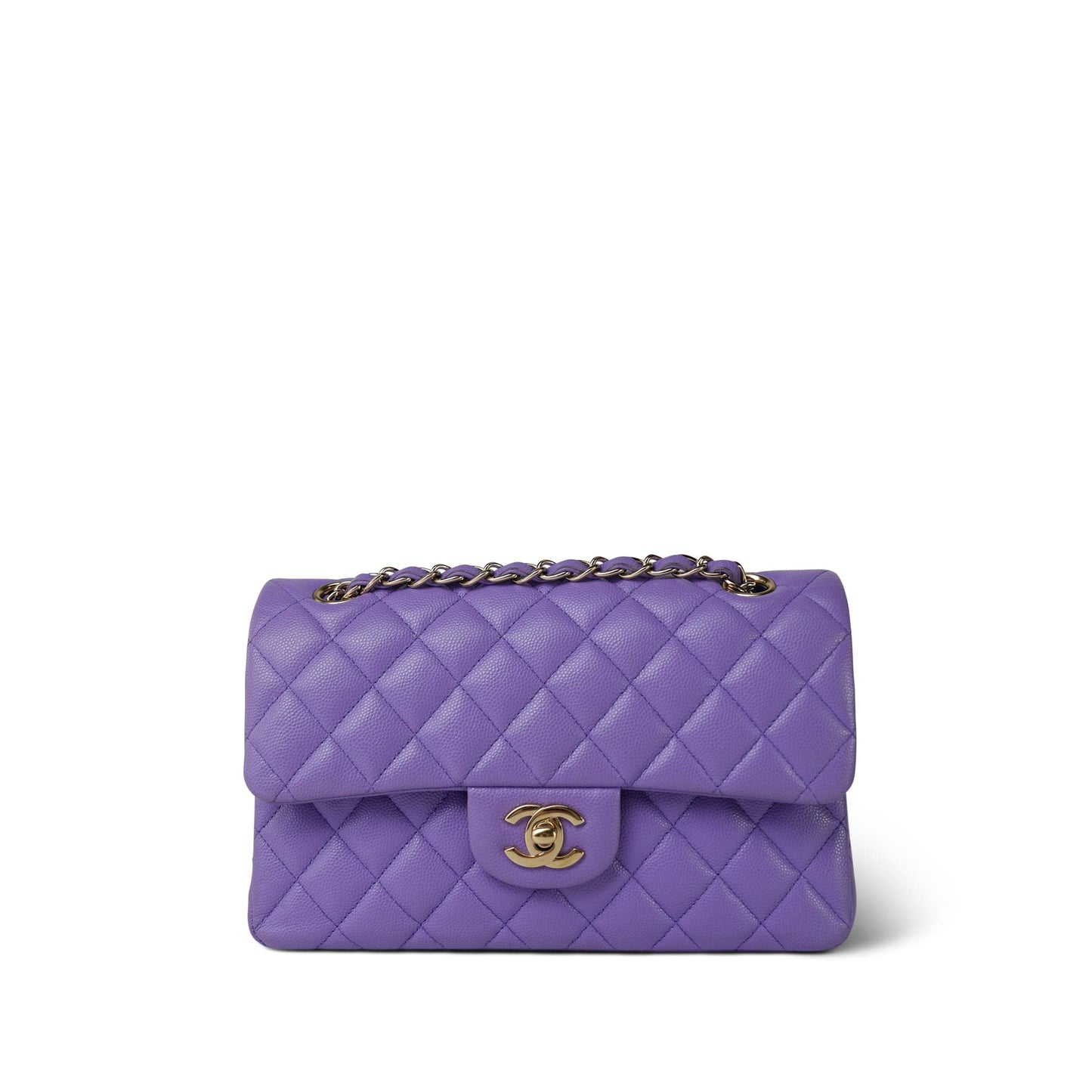 20S Purple Caviar Quilted Classic Flap Small Light Gold Hardware