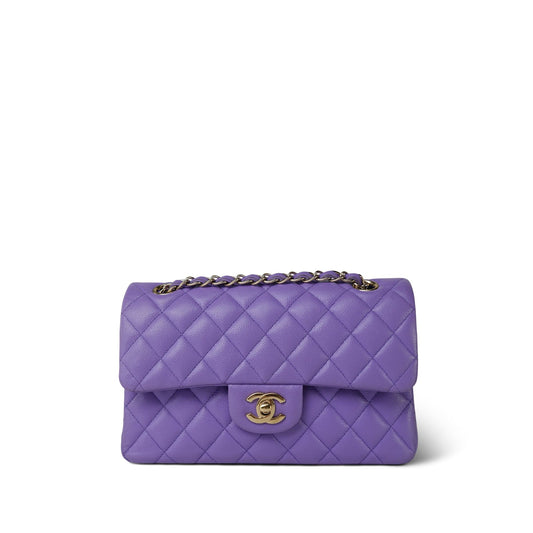 20S Purple Caviar Quilted Classic Flap Small Light Gold Hardware