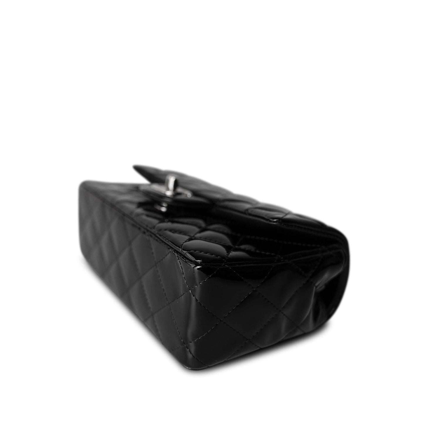 15B Black Patent Quilted Mini Rectangular Flap Silver Hardware