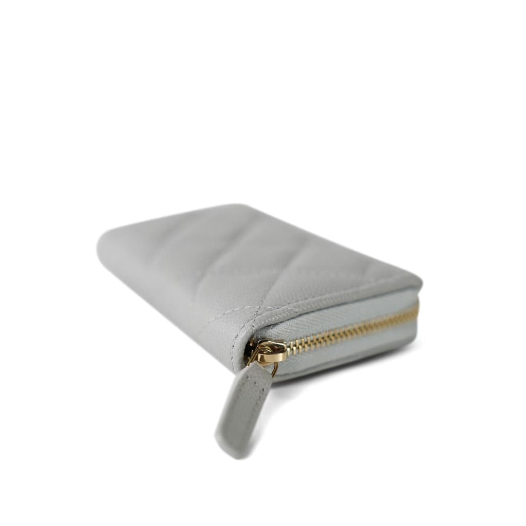 21A Light Grey Caviar Quilted Zip Coin Purse