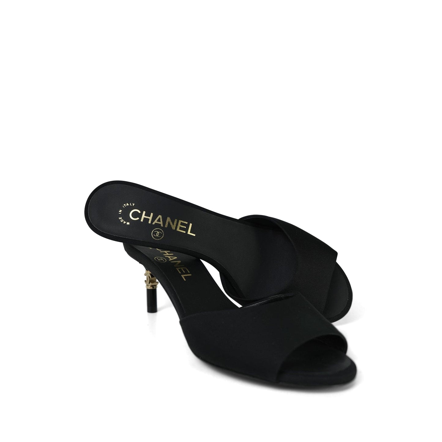 18P Black Grosgrain/Lambskin Interlocking CC Logo Mules Size 36.5