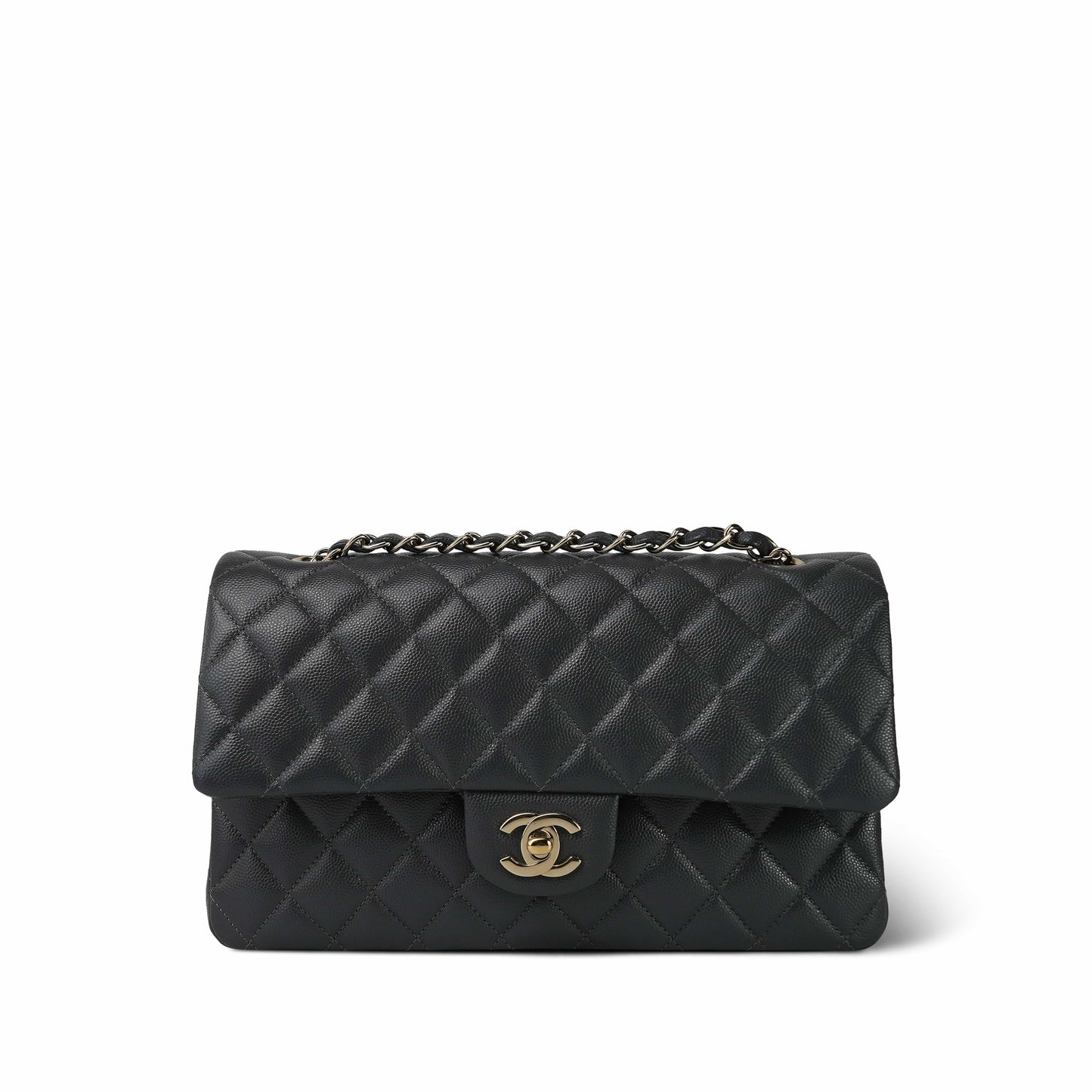 21B Dark Grey Caviar Quilted Classic Flap Medium Light Gold Hardware