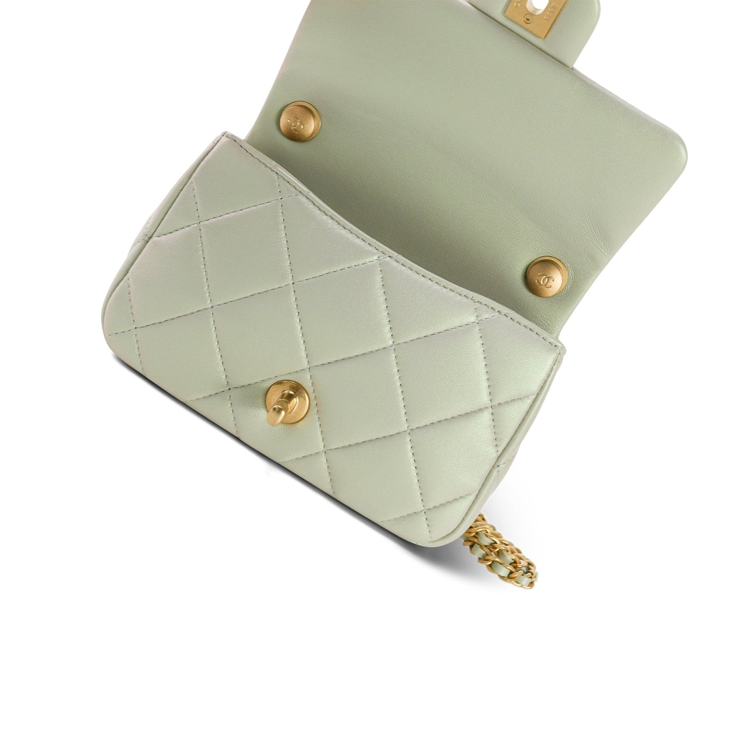 White Pearly/Iridescent Mini Pearl Flap Aged Gold Hardware