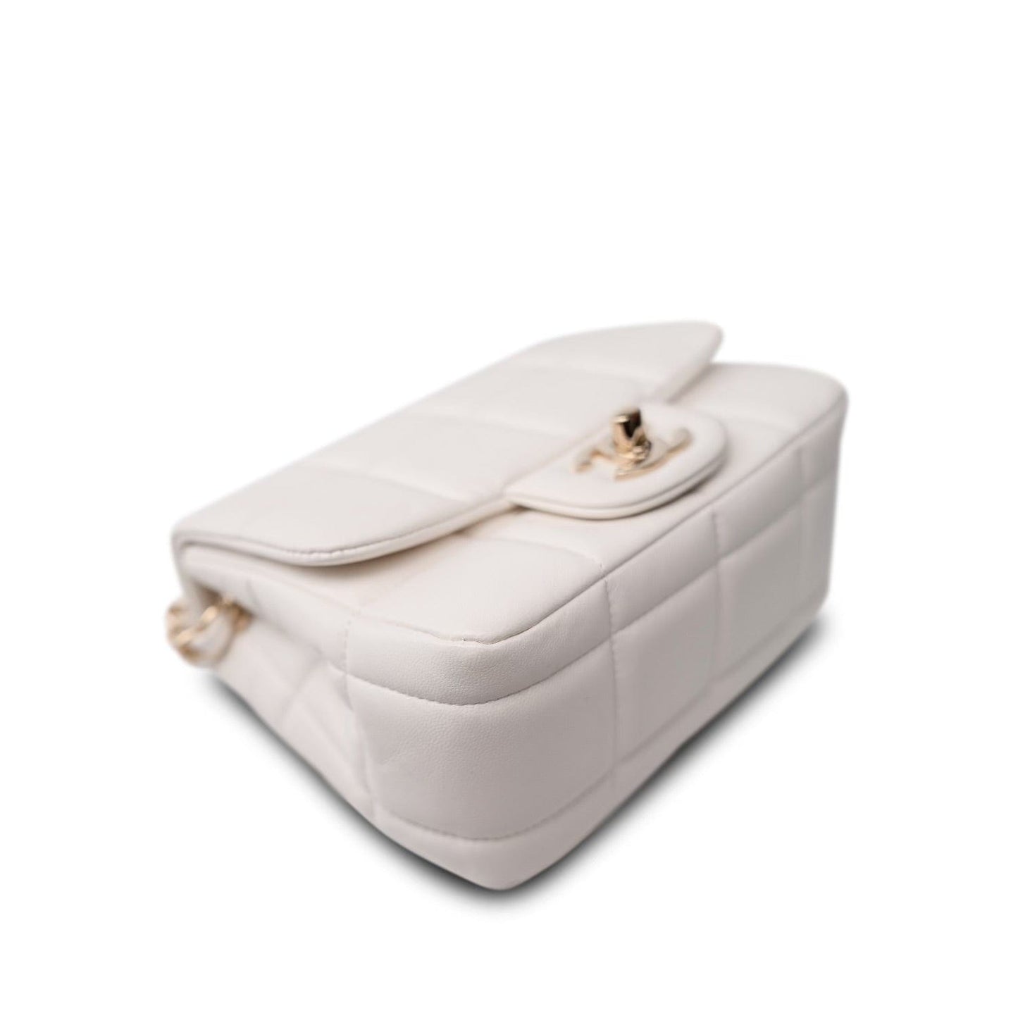 White Lambskin Quilted Monacoco Mini Square Flap LGHW