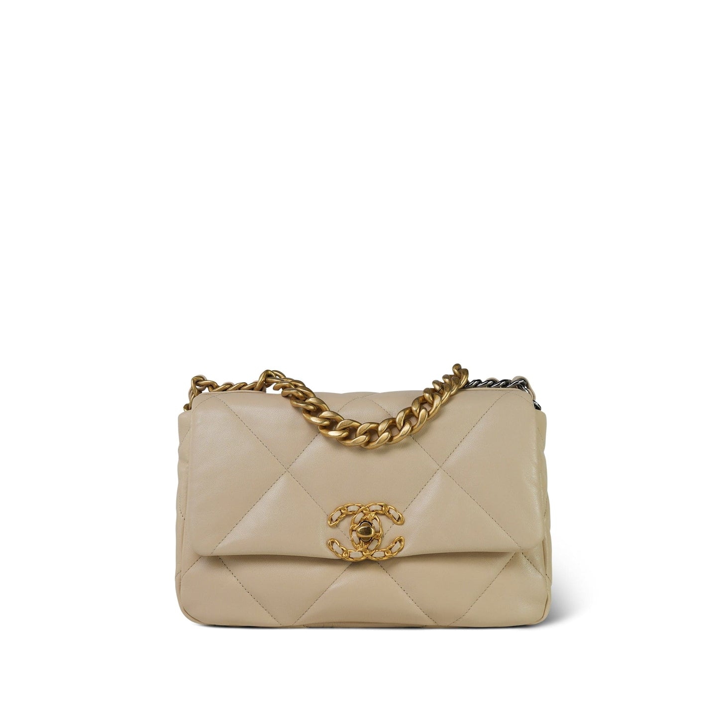 20A Beige Goatskin Quilted 19 Flap Small Mixed Hardware