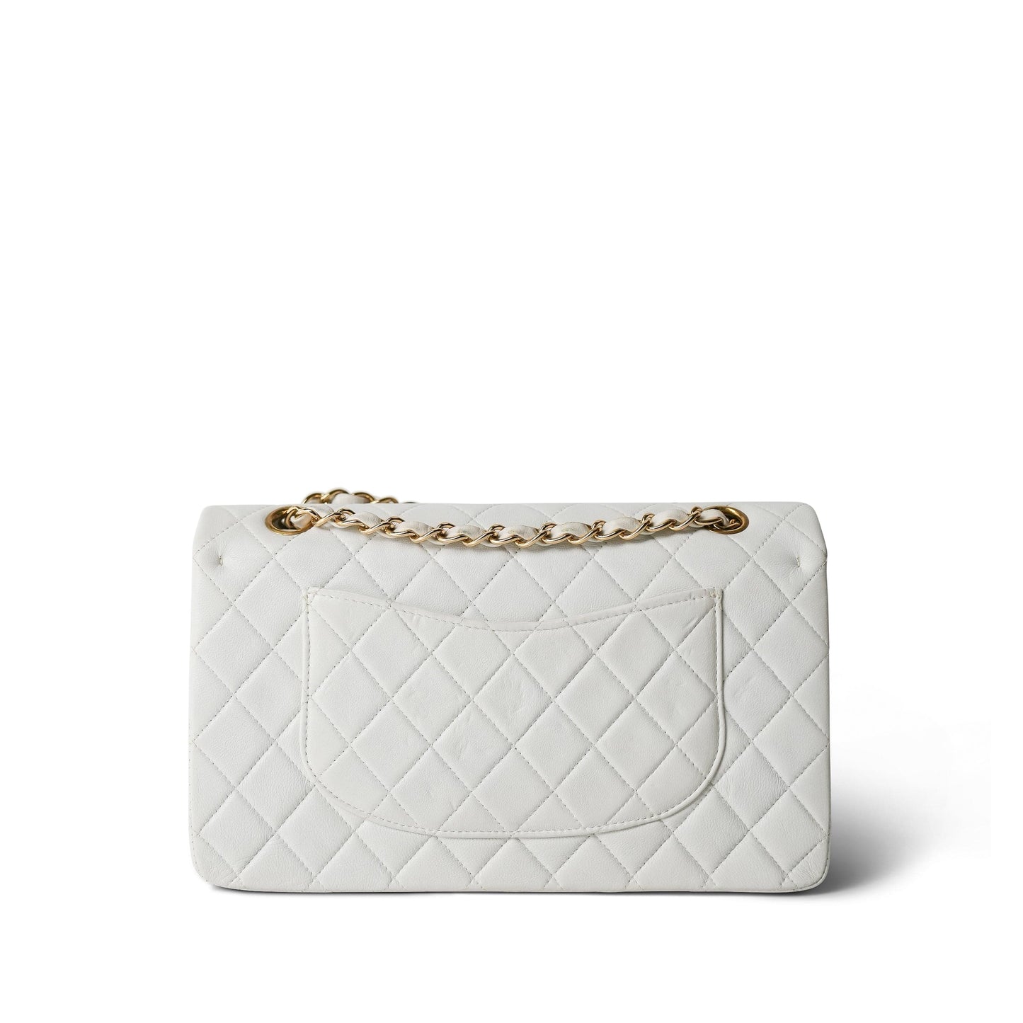White Lambskin Quilted Classic Flap Medium Gold Hardware