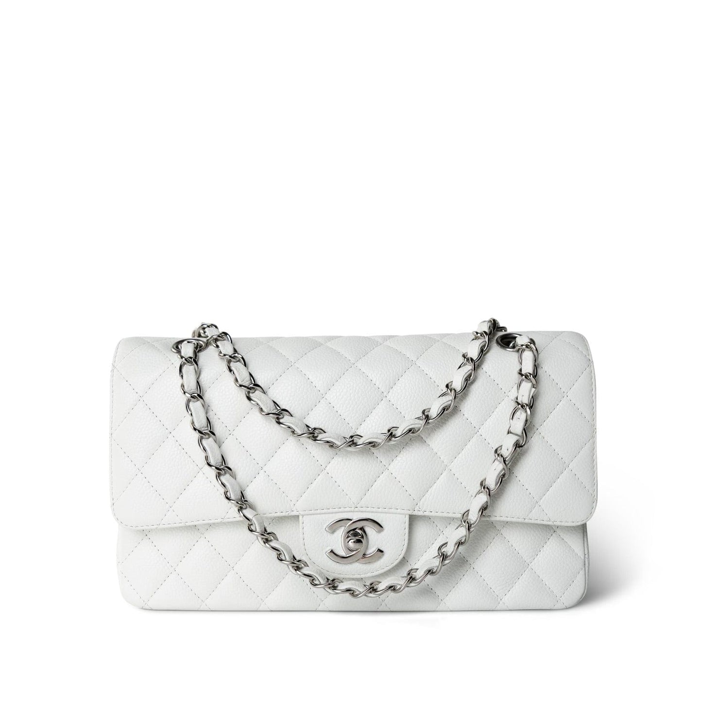 White Caviar Quilted Classic Flap Medium Silver Hardware