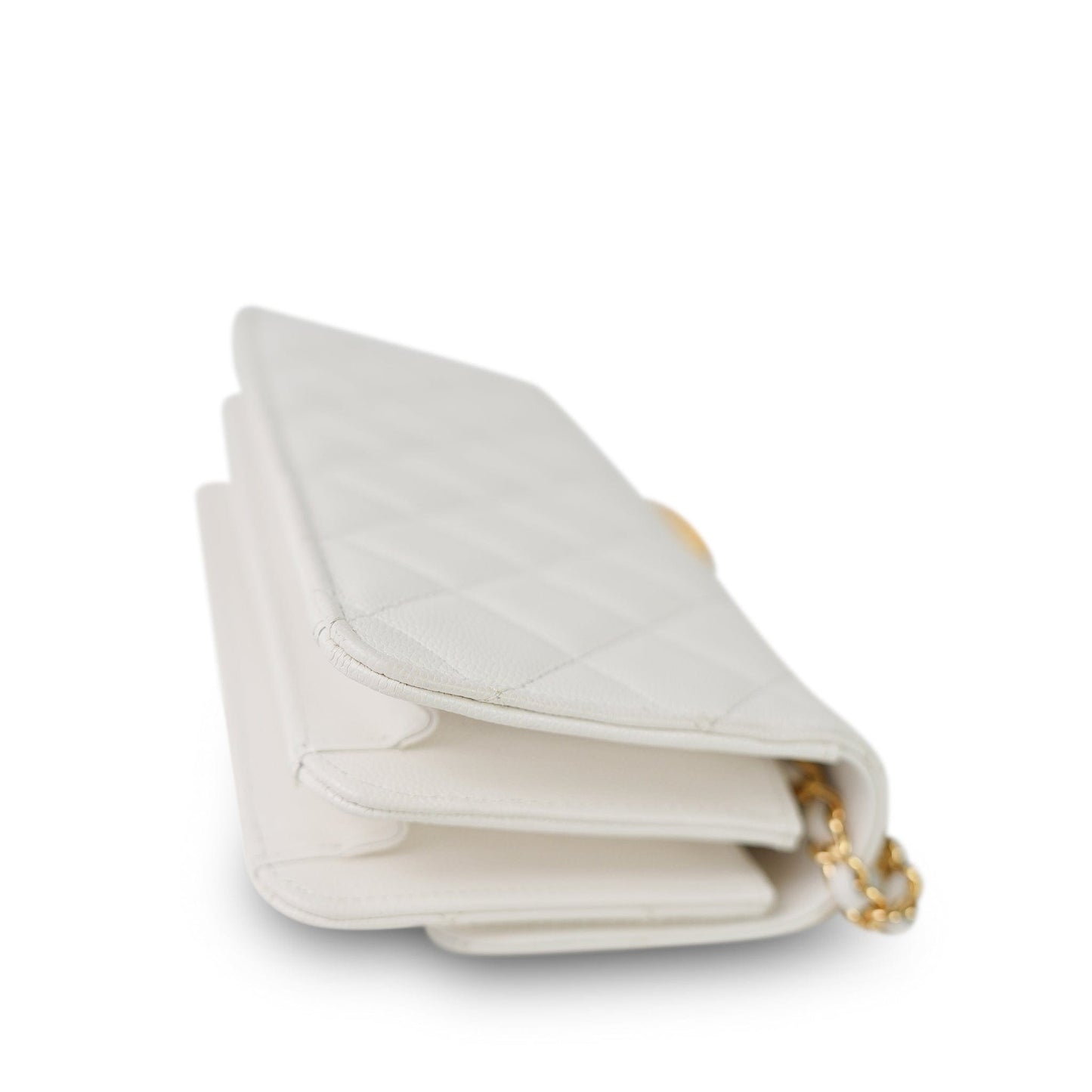 White Caviar Quilted Flap Charm Wallet On Chain WOC Gold Hardware