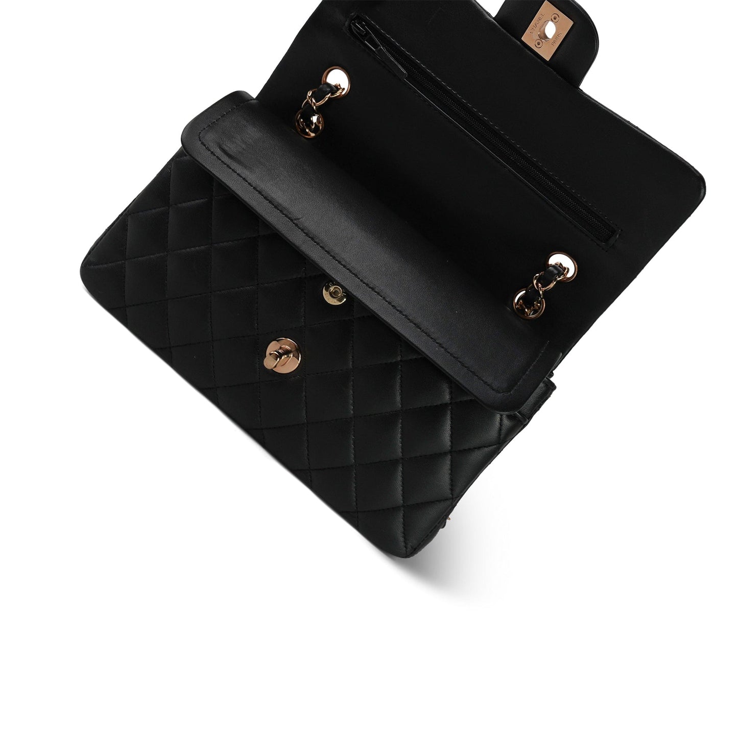 21B Black Lambskin Quilted Classic Flap Small Rose Gold Hardware