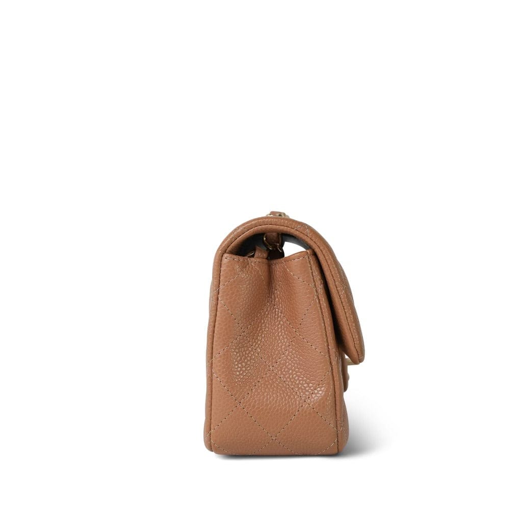 18S Dark Beige Caviar Quilted Mini Rectangular Flap LGHW