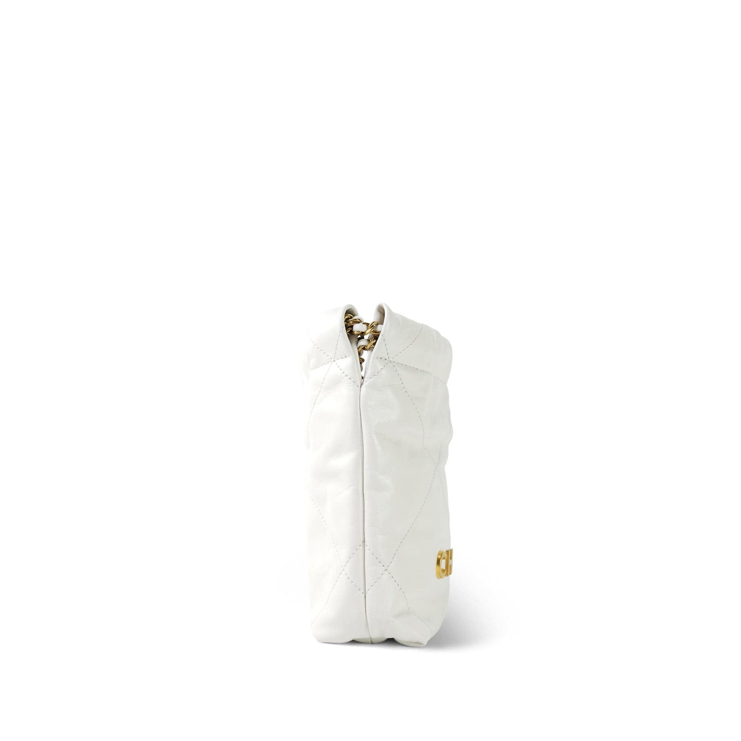 White Calfskin Quilted Mini 22 Bag Aged Gold Hardware