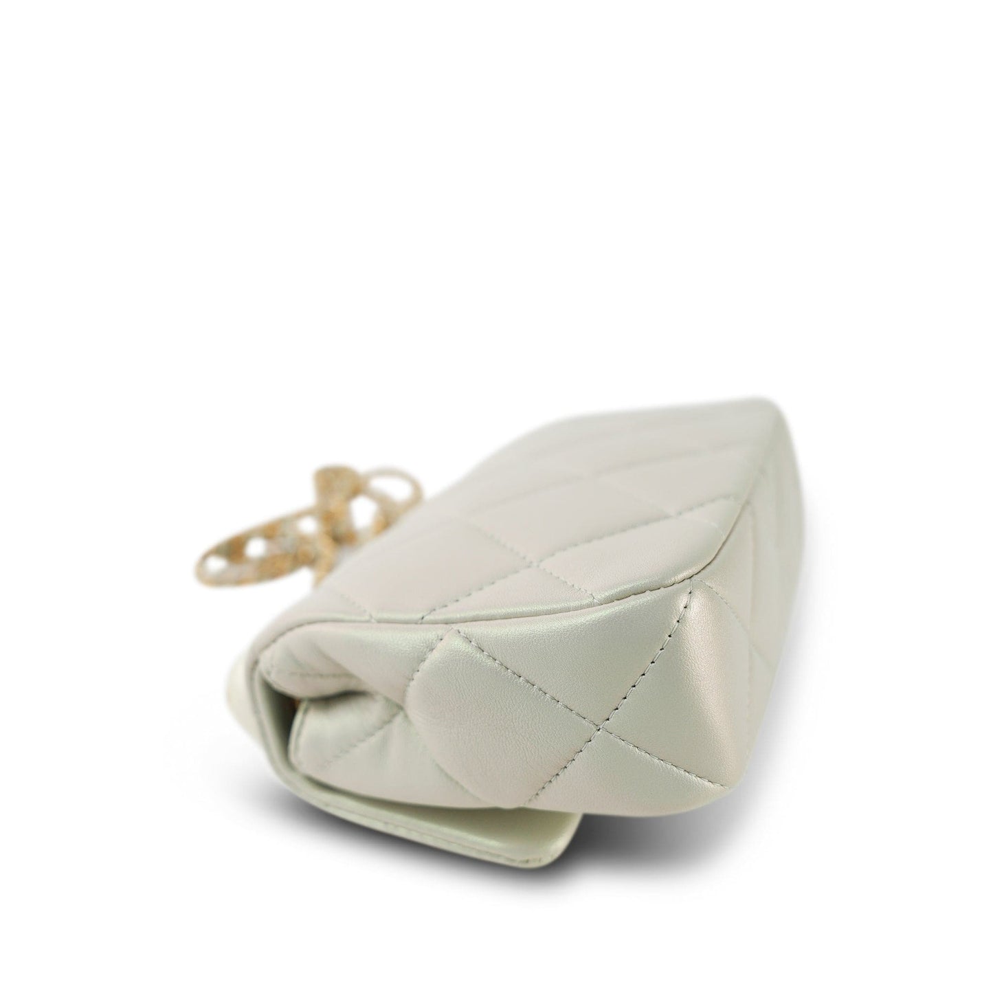 White Pearly/Iridescent Mini Pearl Flap Aged Gold Hardware