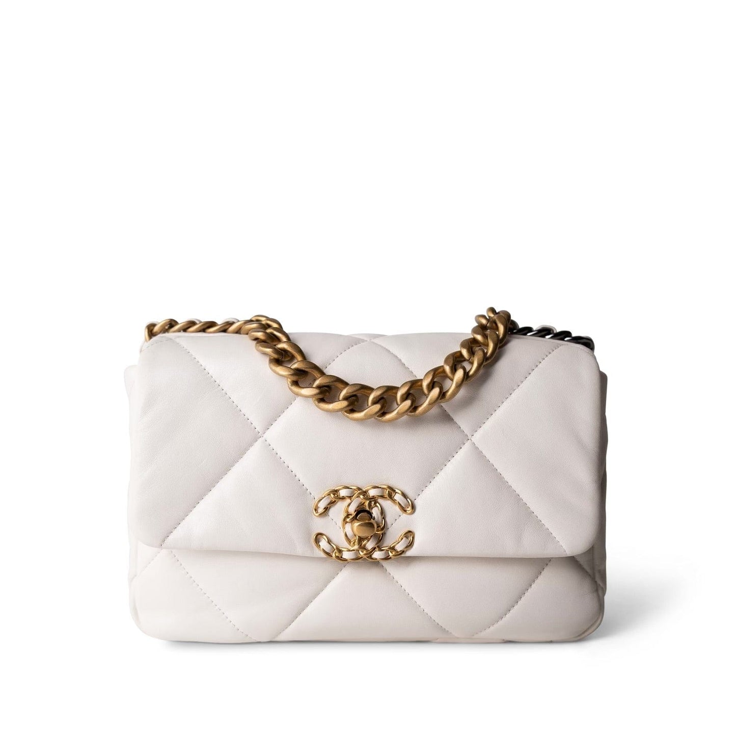 White Lambskin Quilted 19 Flap Small MHW