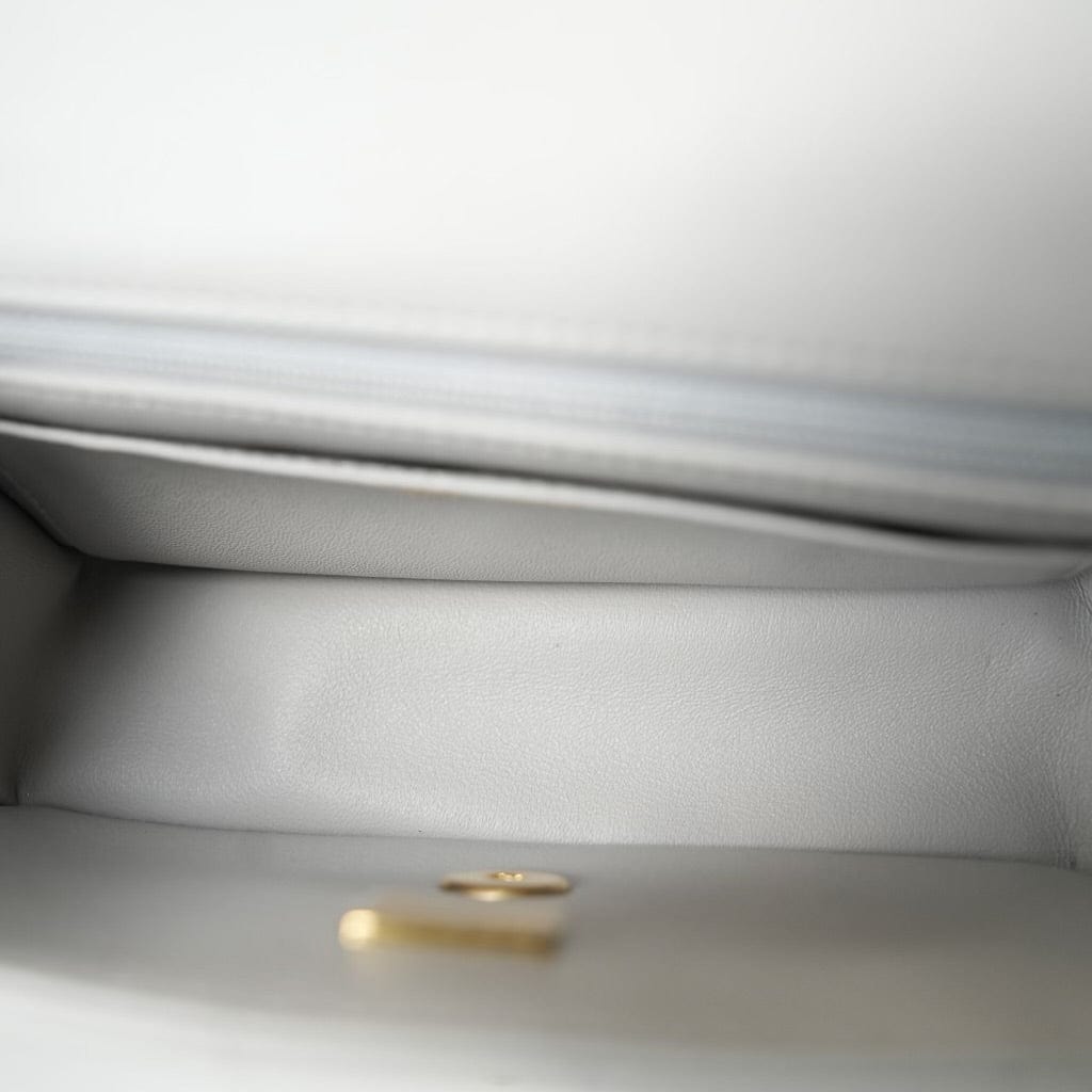 21A Grey Lambskin Quilted Mini Top Handle Aged Gold Hardware