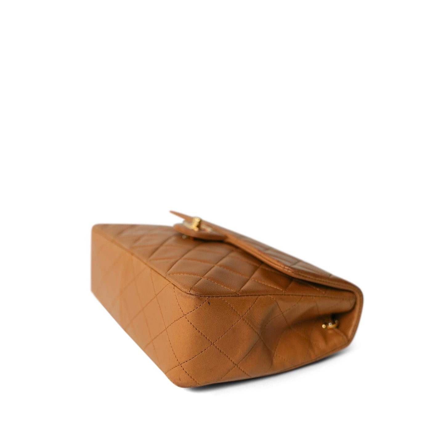 Vintage Caramel/Dark Brown Lambskin Quilted Square Flap Gold Hardware Mini