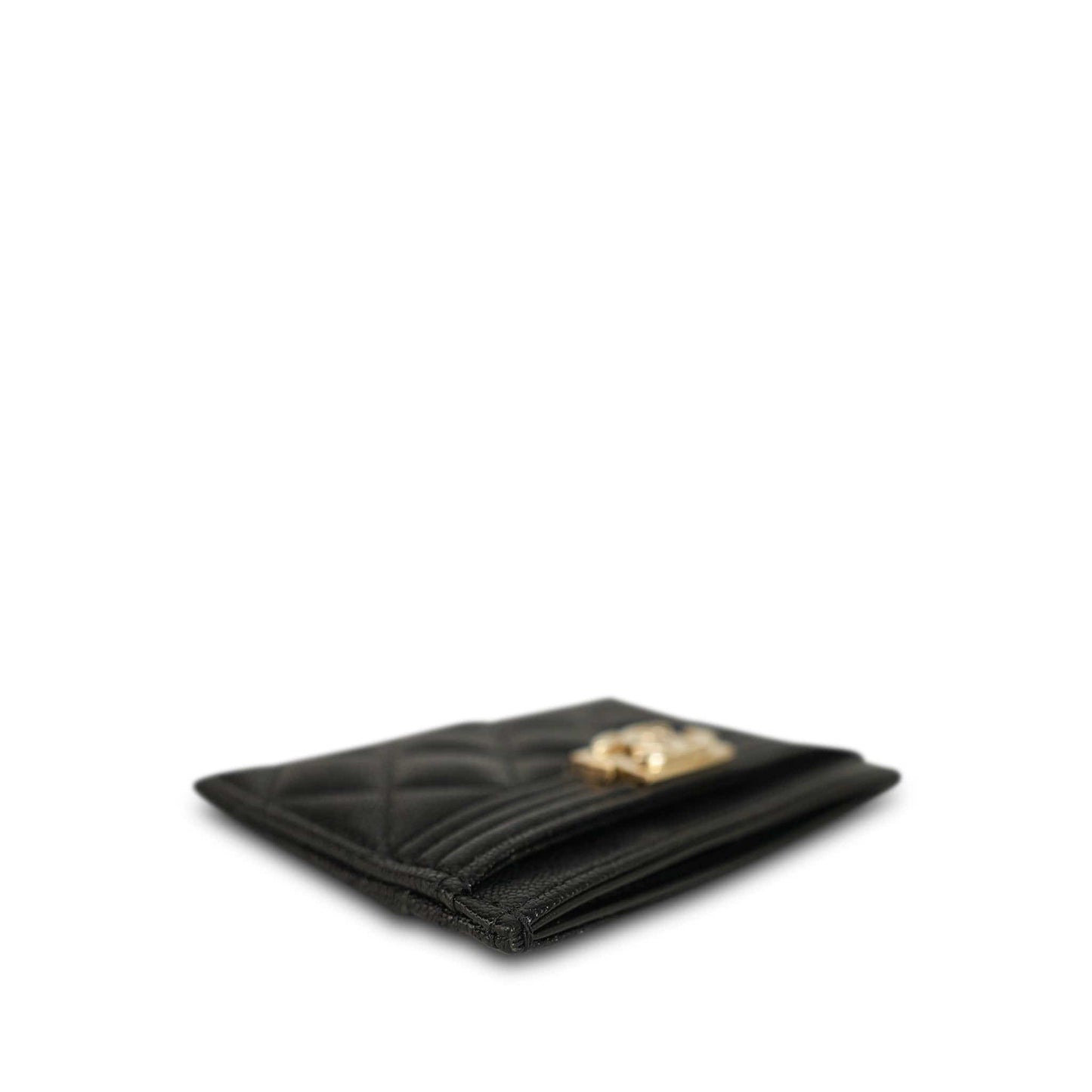 19K Black Caviar Quilted Boy Classic Card Holder LGHW