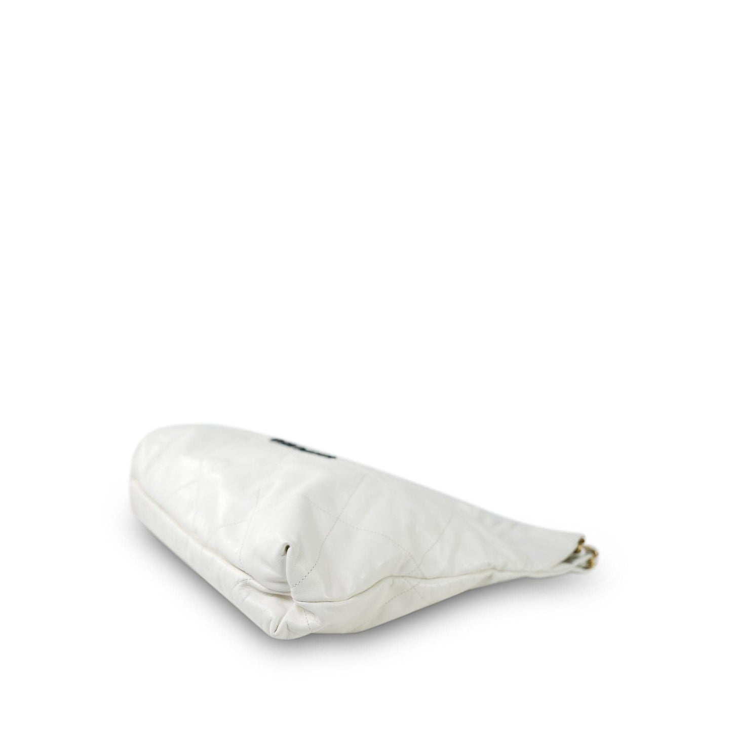 White Calfskin Quilted 22 Hobo Bag Medium Black/Aged Gold Hardware