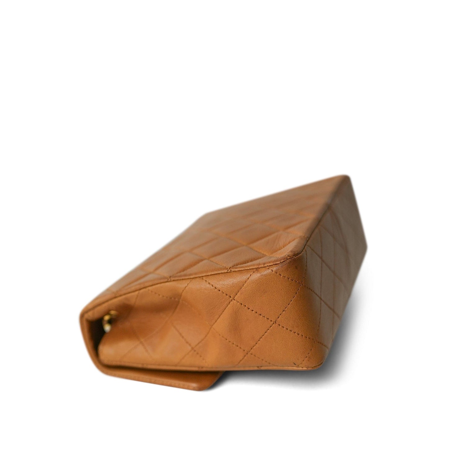 Vintage Caramel/Dark Brown Lambskin Quilted Square Flap Gold Hardware Mini