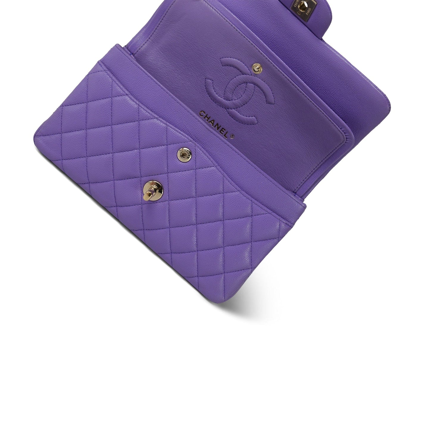 20S Purple Caviar Quilted Classic Flap Small Light Gold Hardware