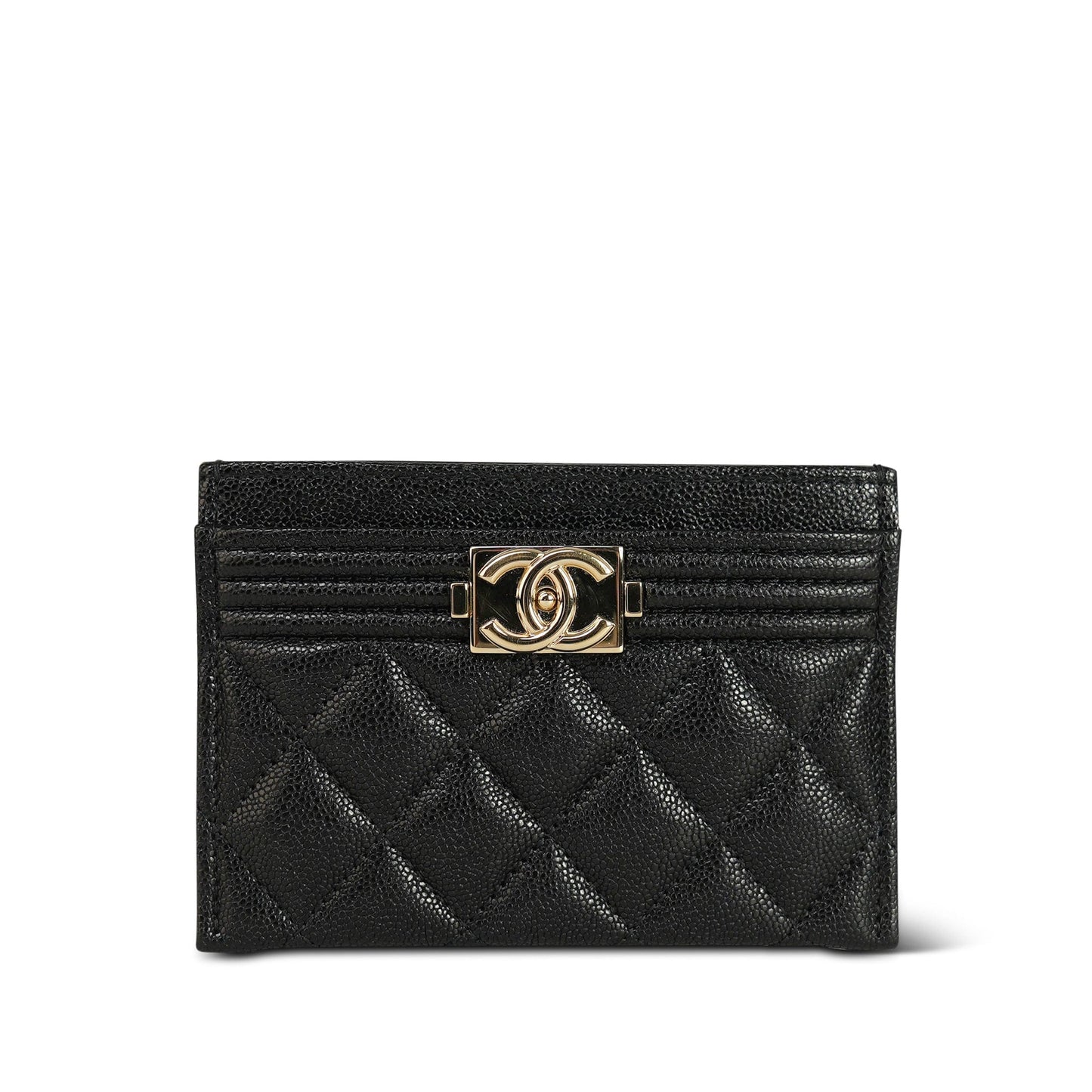 19K Black Caviar Quilted Boy Classic Card Holder LGHW