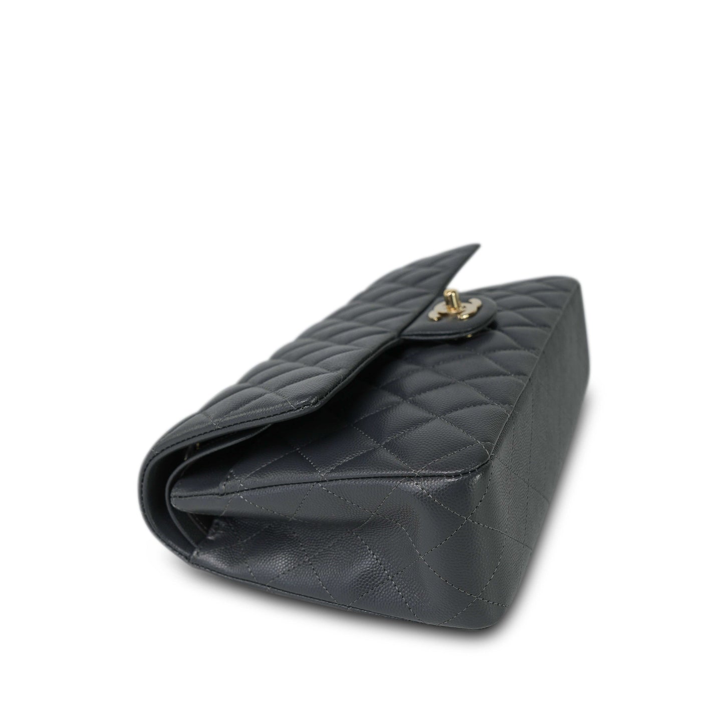 21B Dark Grey Caviar Quilted Classic Flap Medium Light Gold Hardware