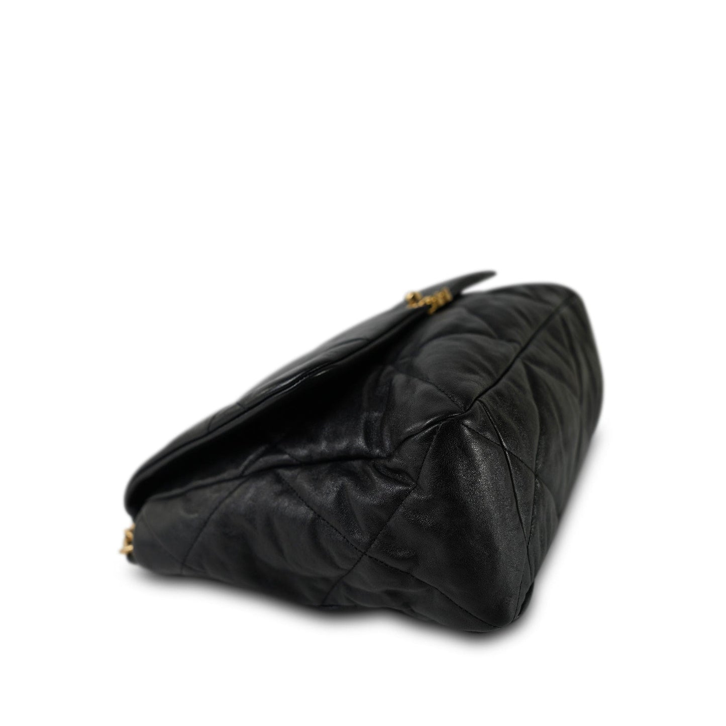 20S Black Goatskin Quilted Maxi 19 Flap Mixed Hardware