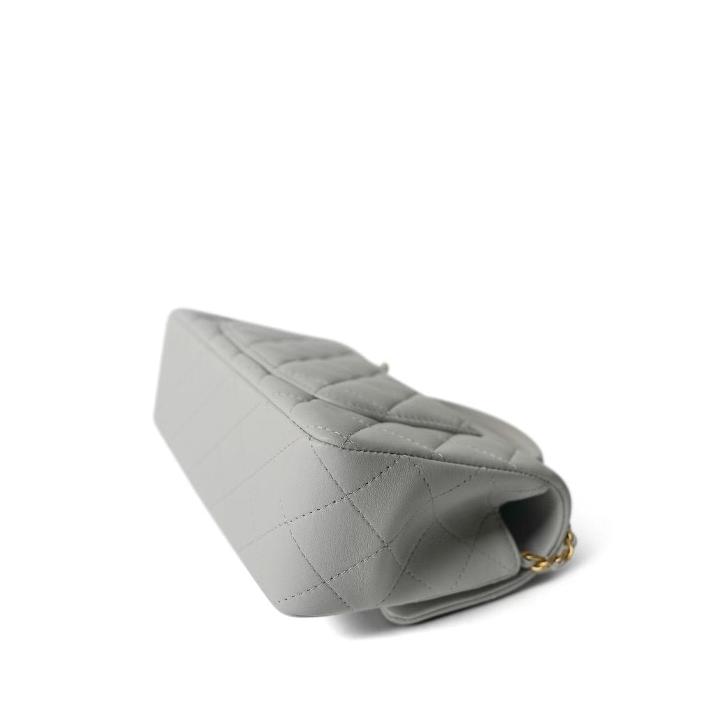 21A Grey Lambskin Quilted Mini Top Handle Aged Gold Hardware