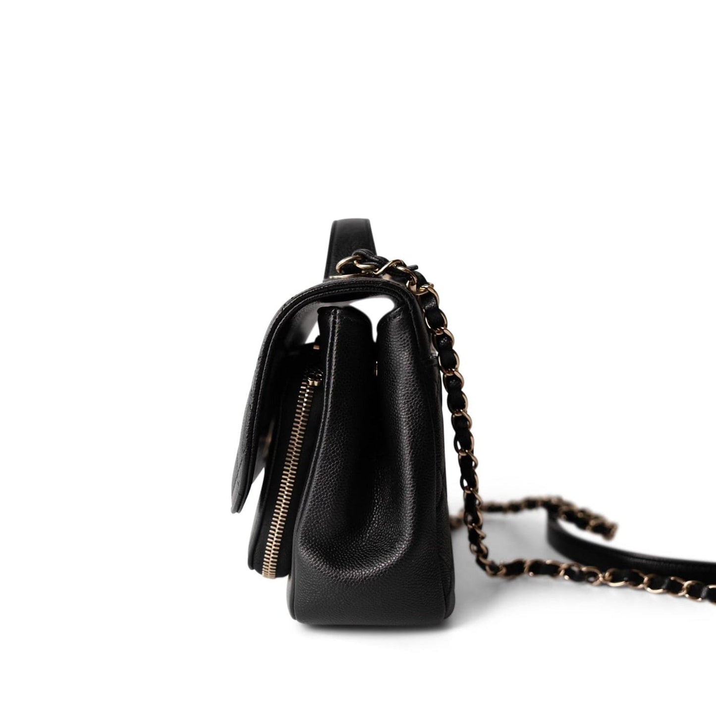 21B Black Caviar Quilted Business Affinity Flap Medium Light Gold Hardware