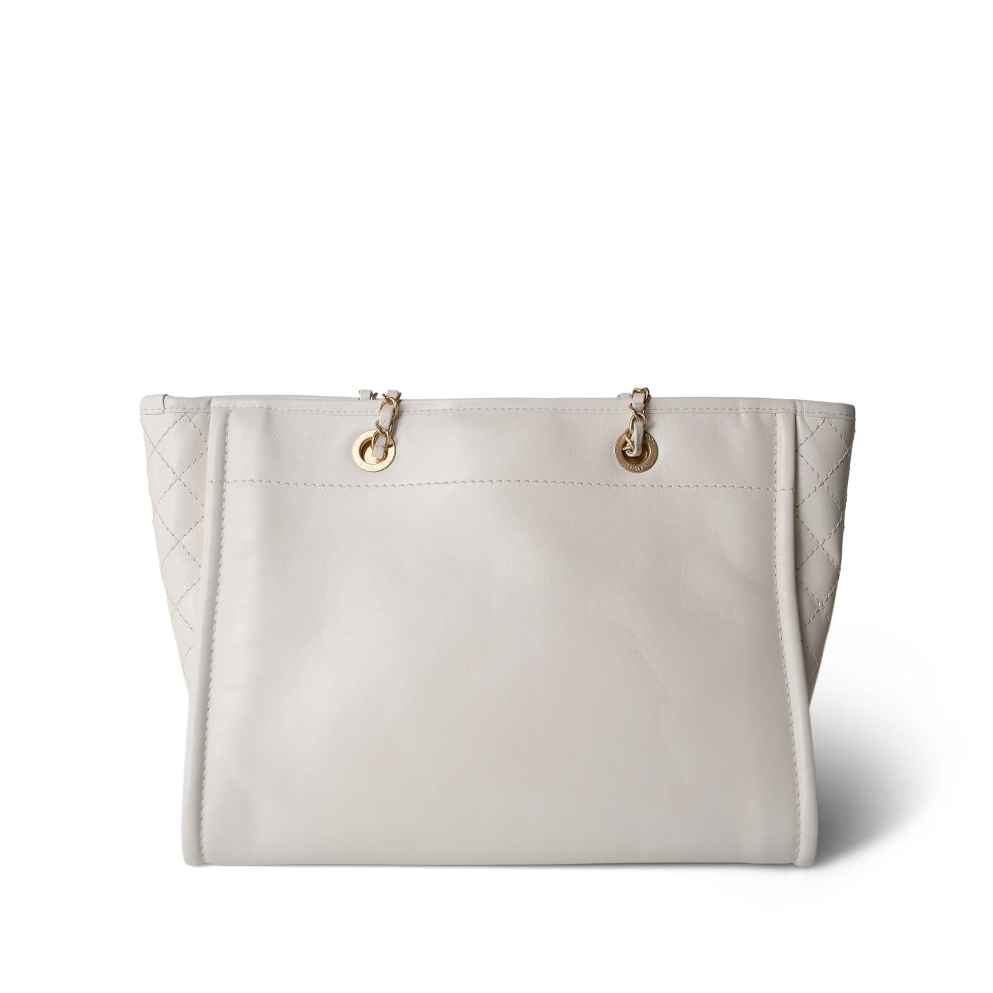 White Calfskin Quilted Embellished Deauville Tote Aged GHW