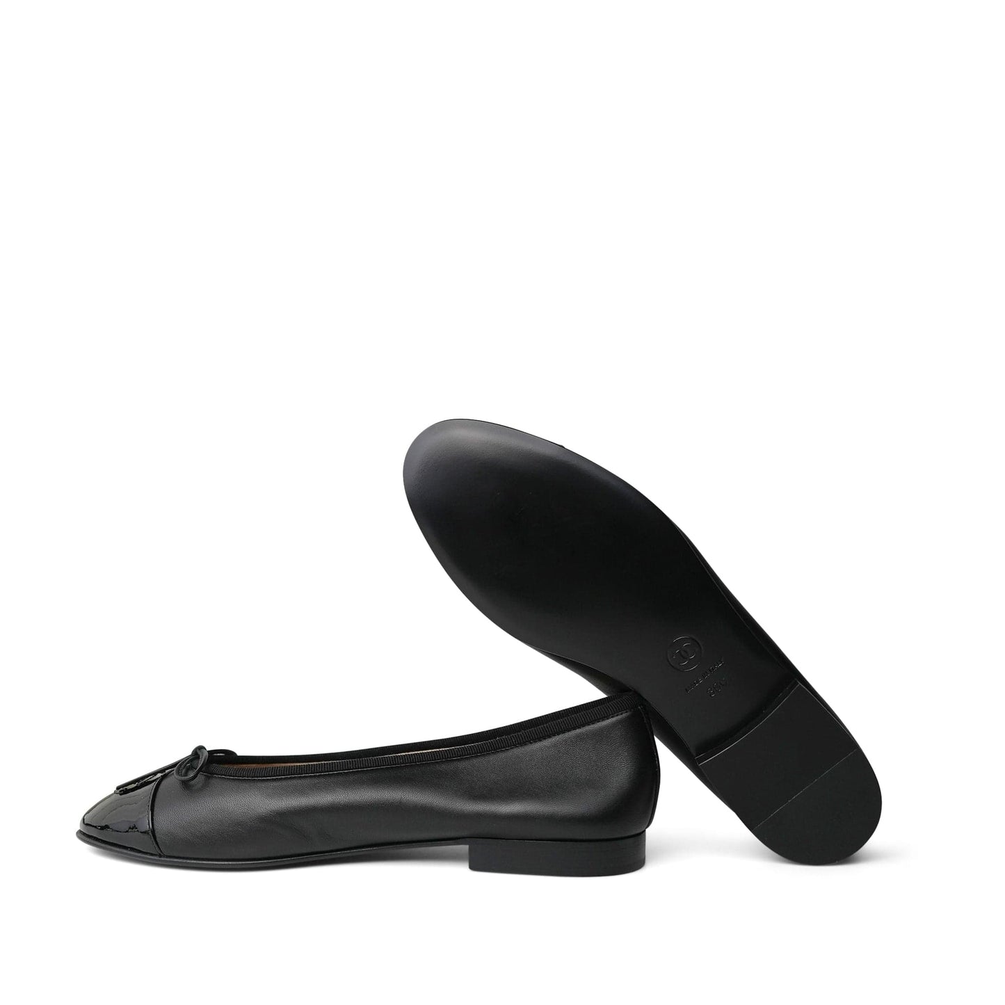 10C Black Lambskin Patent Cap Toe CC Ballerina Flats Size 38