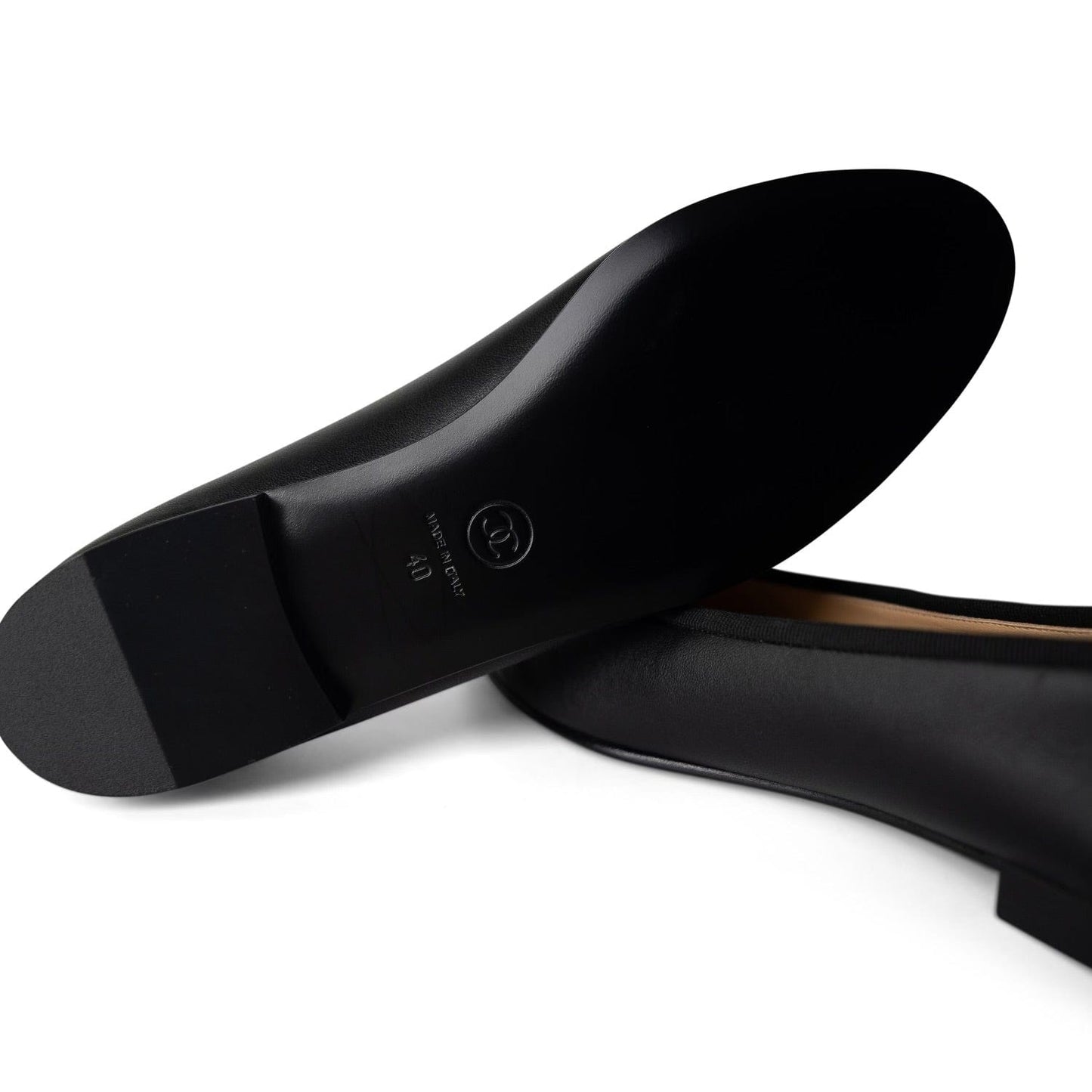 10B Black Lambskin Patent Cap Toe CC Ballerina Flats Size 40