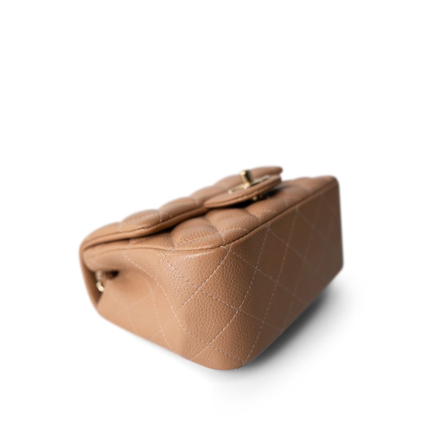 18S Beige Caviar Quilted Mini Square Flap Light Gold Hardware