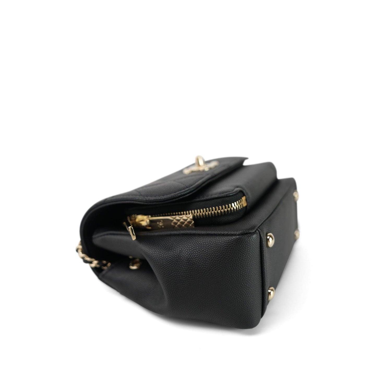 20B Black Caviar Quilted Business Affinity Flap Small Light Gold Hardware