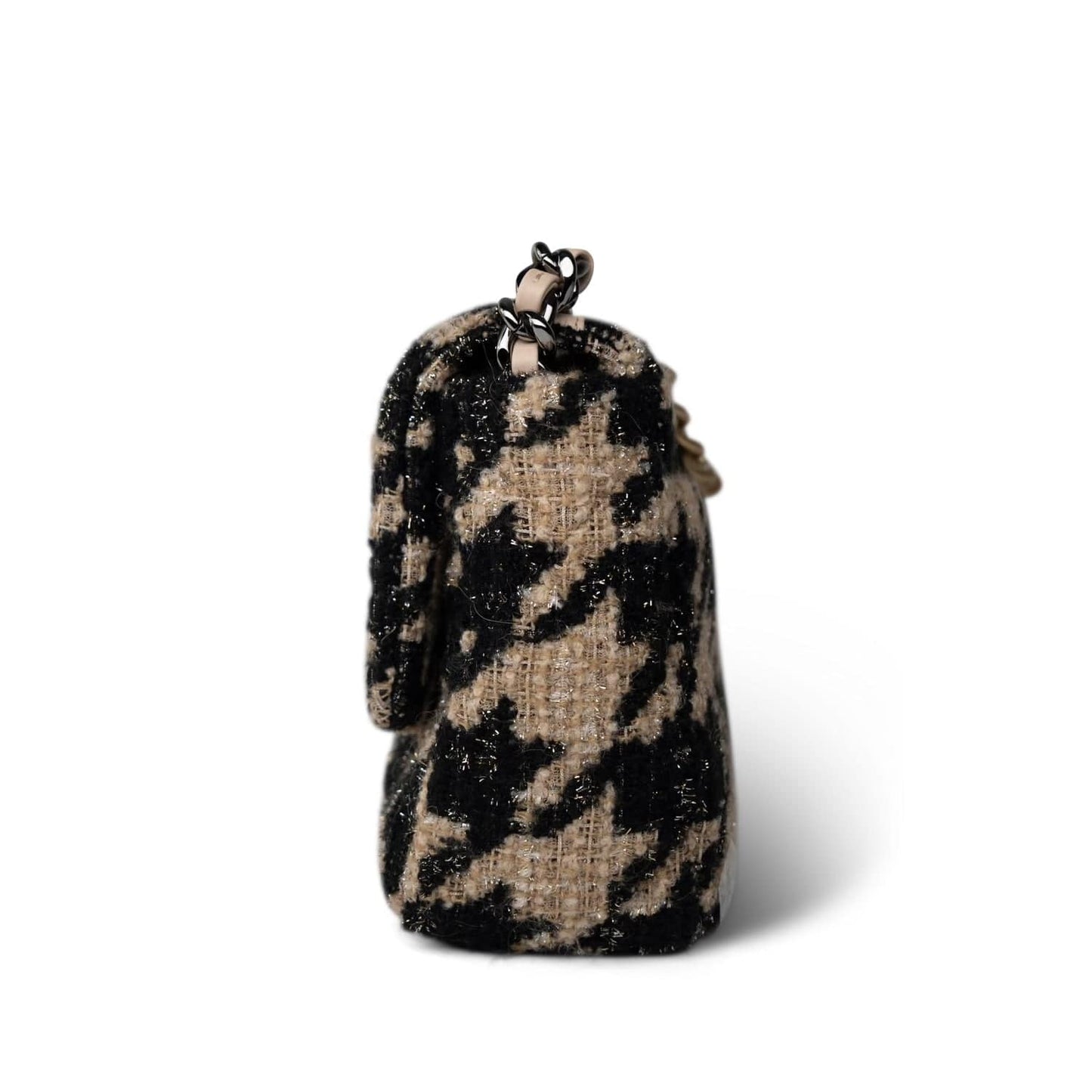 19K Beige/Black Tweed Quilted Houndstooth 19 Flap Small MHW