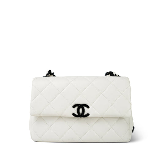 White Caviar Quilted My Everything Flap Black Hardware