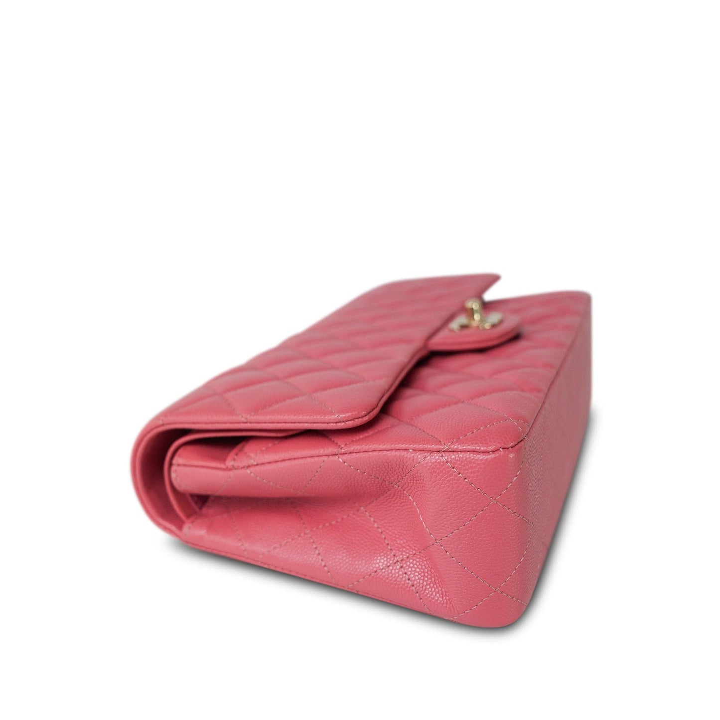 18S Pink Caviar Medium Quilted Classic Double Flap Light Gold Hardware